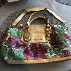 Coach rare floral and gold satchel